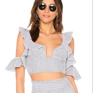 Blue Life/Revolve Striped Ruffle Top